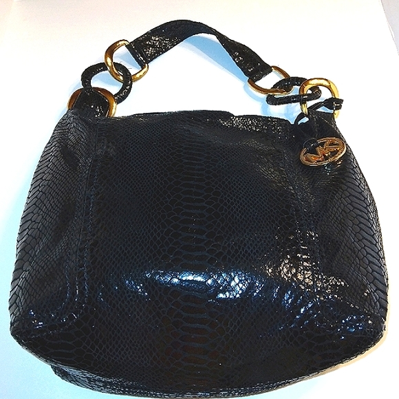 👜Must See! Gorgeous MICHAEL KORS Black Python Embossed Leather Shoulder H… - Picture 14 of 16